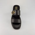 圖片 黑色雙寬帶金屬扣涼鞋 (Black double‑strap metallic buckle sandal)