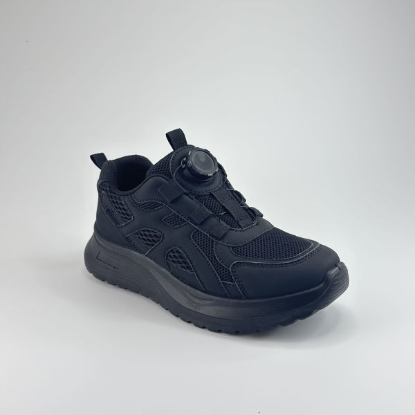 图片 FOOTSPOT-黑色旋轉鈕扣免繫鞋帶透氣網面運動鞋 (FOOTSPOT – Black Breathable Mesh Sneakers with Twist Lock No-Tie Laces)
